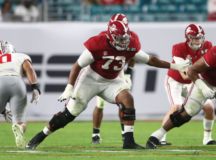 Evan Neal, Alabama's massive offensive tackle, has borderline-elite traits.